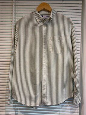 Old Navy Green White Stripes Preppy Button Down Shirt Size M.